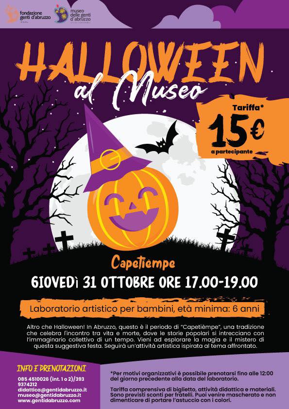 locandina halloween al museo, laboratorio per bambini, museo delle genti d'abruzzo