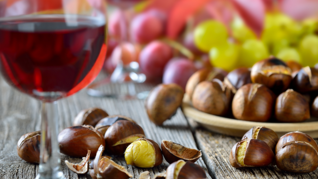 Immagine della sagra Novello e Castagne a Miglianico 2024, con degustazione di vino novello e caldarroste in un'atmosfera autunnale abruzzese